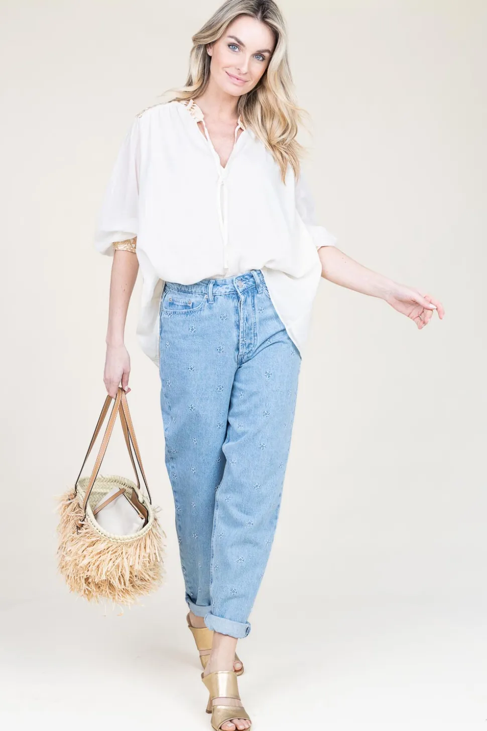 Top With Embroidery Isadora | Gold... | Greek Archaic Kori | Little Soho