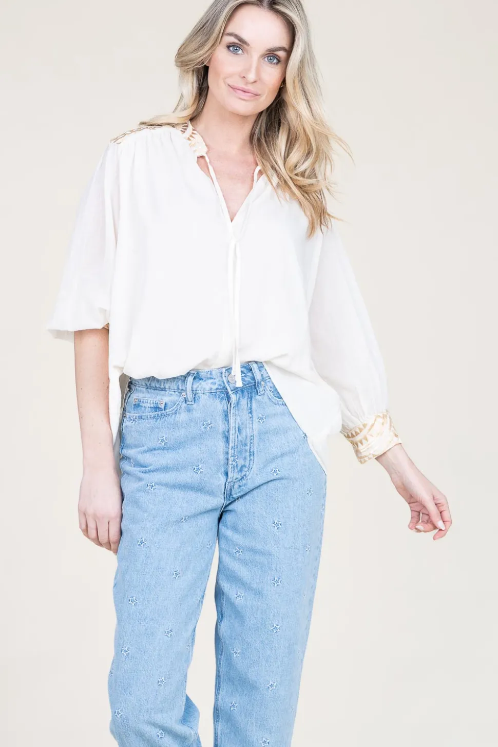 Top With Embroidery Isadora | Gold... | Greek Archaic Kori | Little Soho