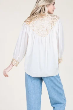 Top With Embroidery Isadora | Gold... | Greek Archaic Kori | Little Soho