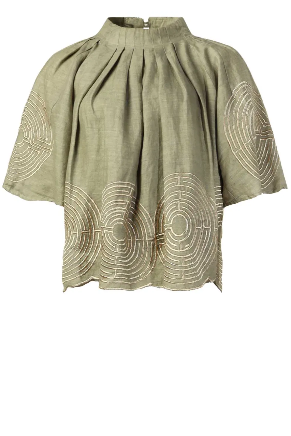 Top With Labyrinth Embroidery Kaat | Green... | Greek Archaic Kori | Little Soho