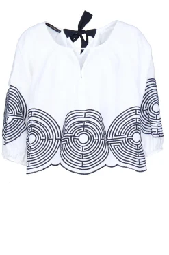Top With Labyrinth Embroidery Nore | White... | Greek Archaic Kori | Little Soho