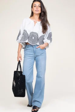 Top With Labyrinth Embroidery Nore | White... | Greek Archaic Kori | Little Soho