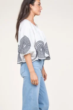 Top With Labyrinth Embroidery Nore | White... | Greek Archaic Kori | Little Soho