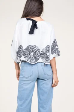 Top With Labyrinth Embroidery Nore | White... | Greek Archaic Kori | Little Soho