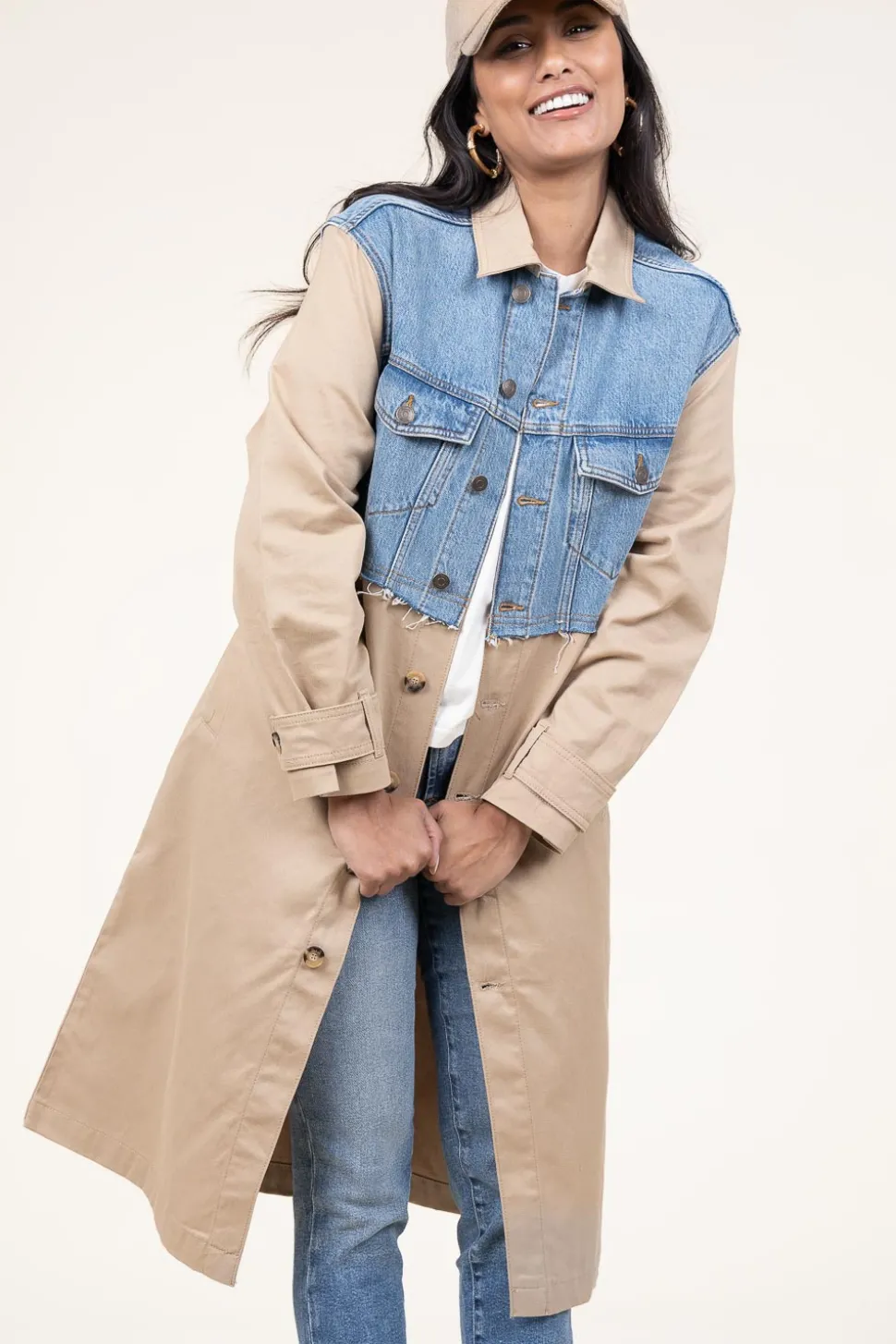 Trenchcoat With Denim Detail Tomy | Beige... | Ba&Sh | Little Soho