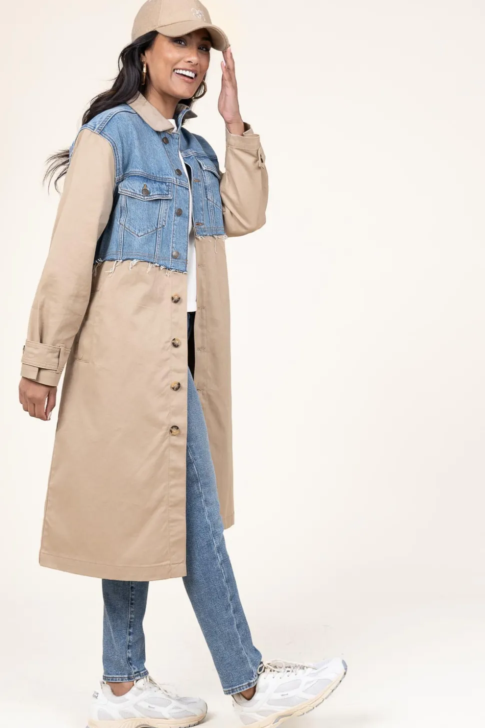 Trenchcoat With Denim Detail Tomy | Beige... | Ba&Sh | Little Soho