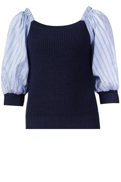 Tricot Top With Poplin Sleeves Erice | Blue... | Liu Jo | Little Soho