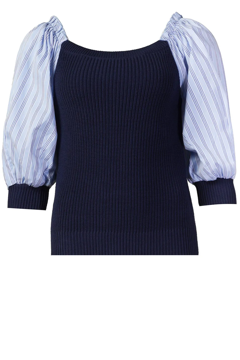 Tricot Top With Poplin Sleeves Erice | Blue... | Liu Jo | Little Soho