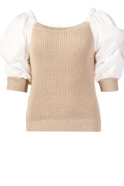 Tricot Top With Poplin Sleeves Erice | Beige... | Liu Jo | Little Soho