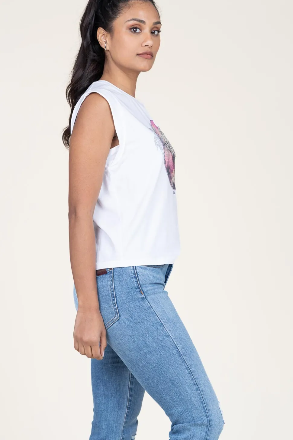 T-Shirt With Rhinestones Tangi | White... | Liu Jo | Little Soho