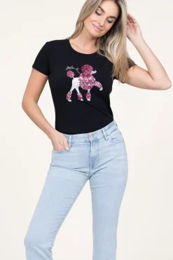 T-Shirt With Sequins Barboncino | Black... | Liu Jo | Little Soho