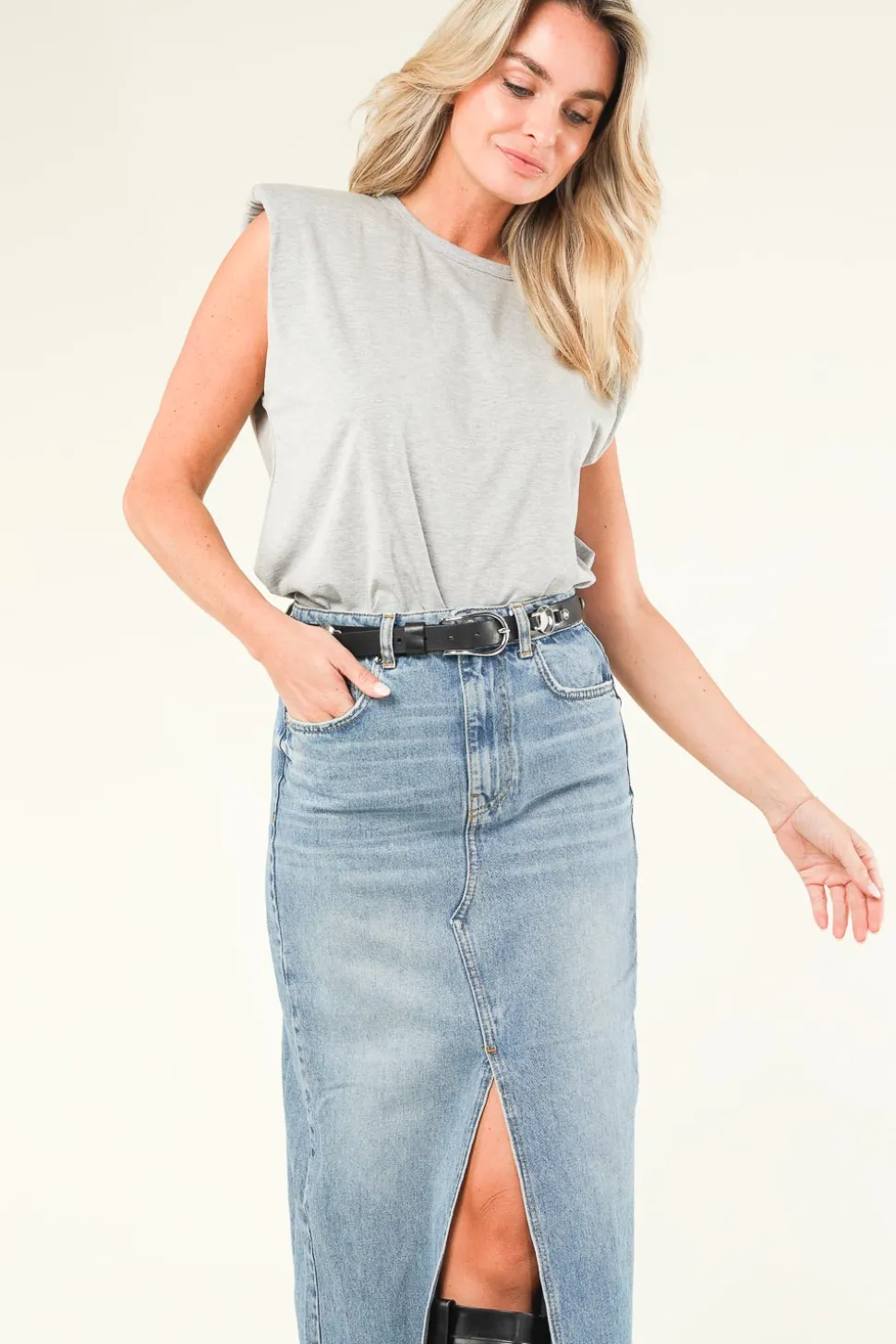 T-Shirt With Shoulder Padding Eduarda | Grey... | Co'Couture | Little Soho