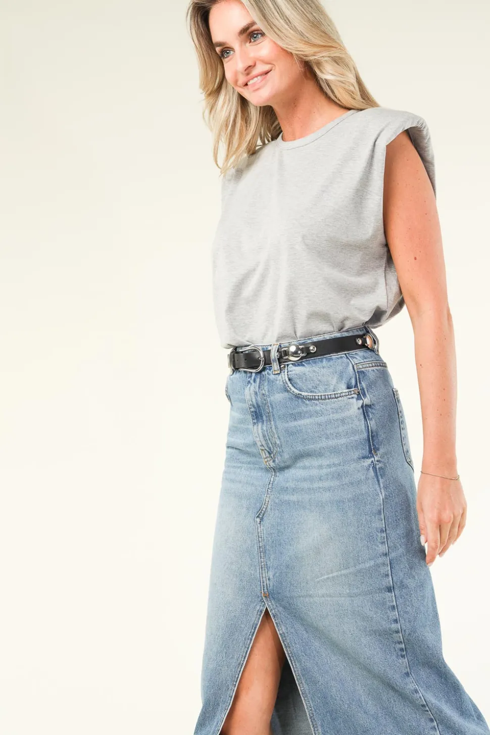 T-Shirt With Shoulder Padding Eduarda | Grey... | Co'Couture | Little Soho