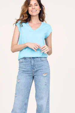 T-Shirt With V-Neck Vera | Blue... | Cc Heart | Little Soho