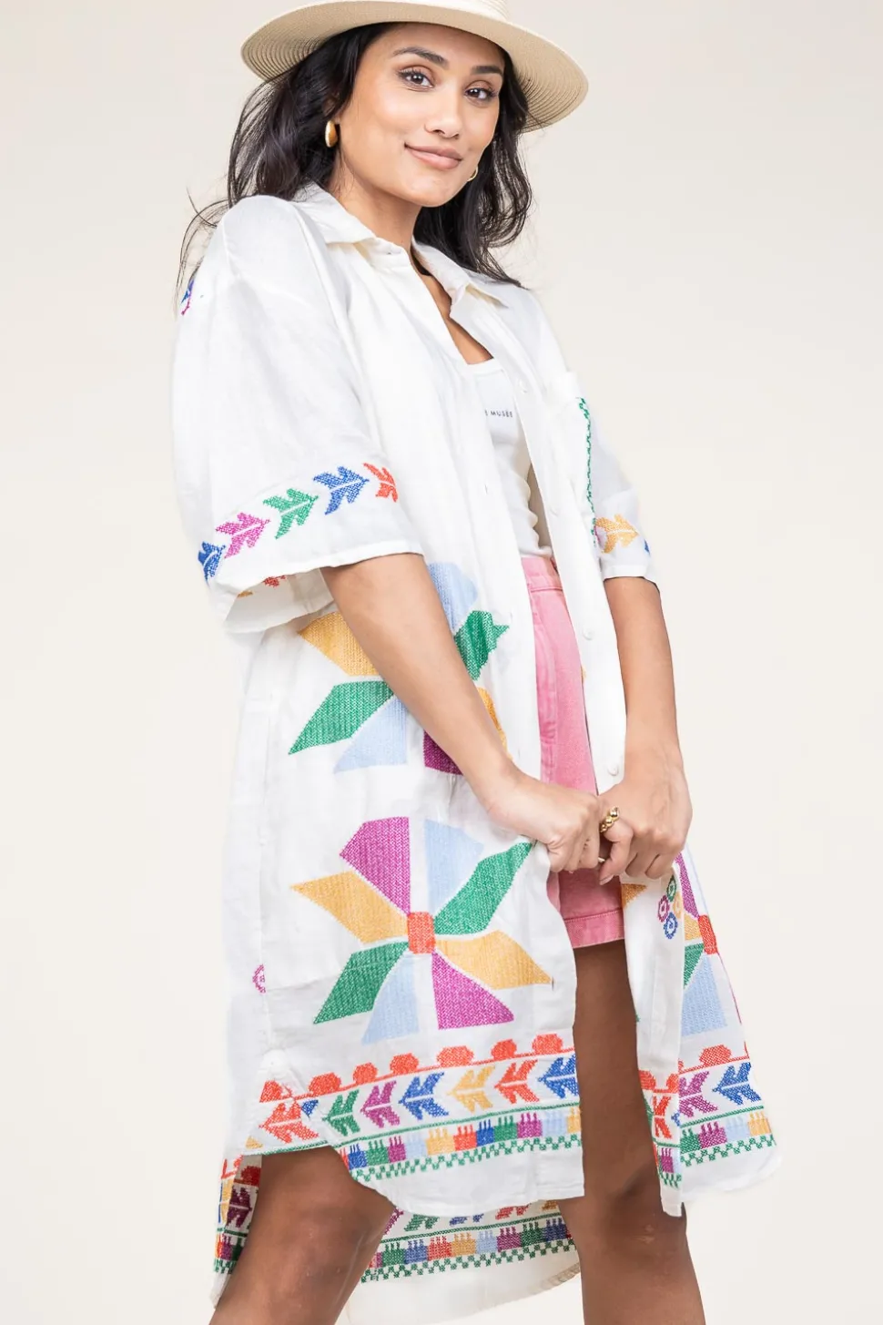 Tunic With Gold Colored Embroidery Livy | Multi... | Greek Archaic Kori | Little Soho