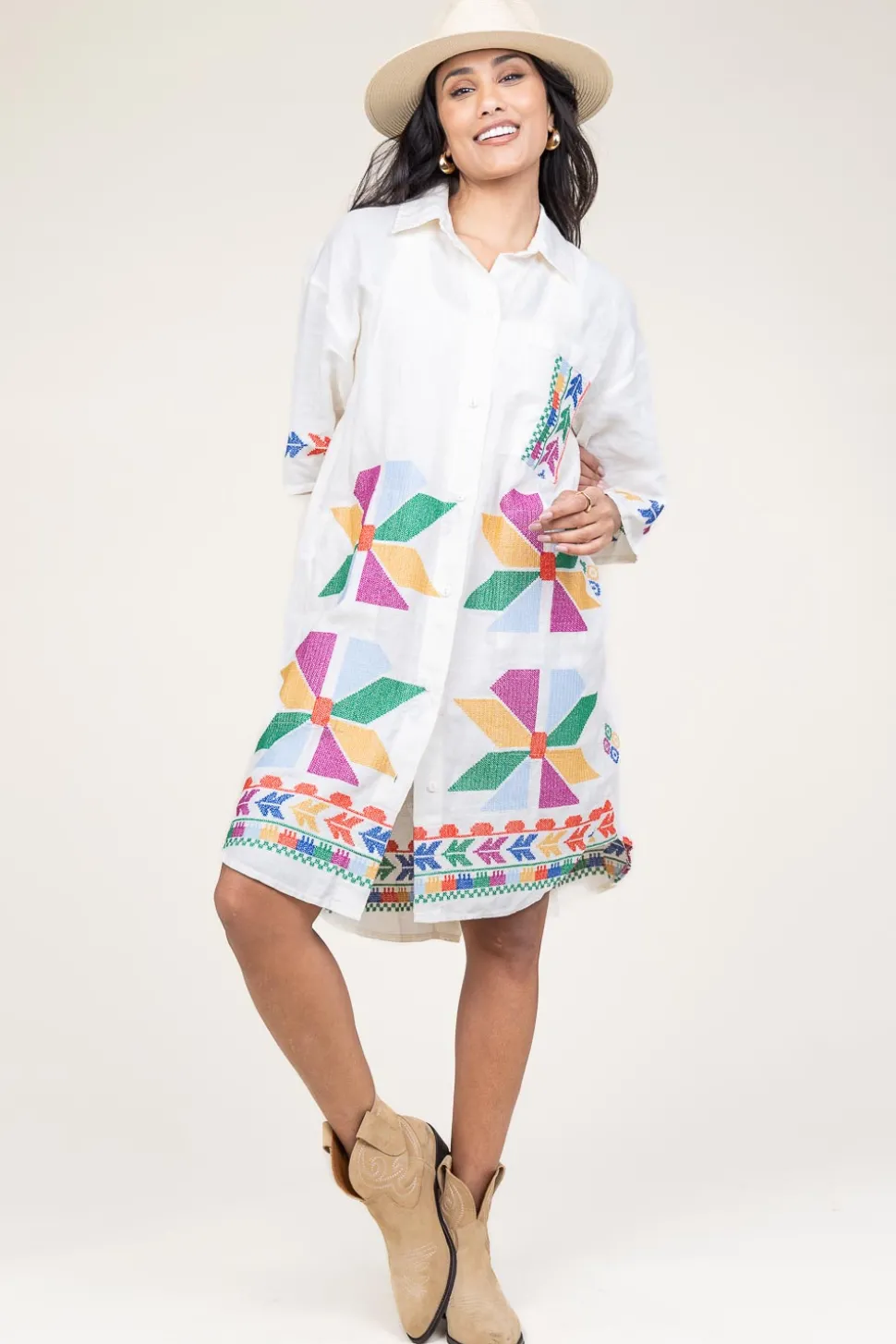 Tunic With Gold Colored Embroidery Livy | Multi... | Greek Archaic Kori | Little Soho