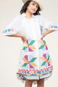 Tunic With Gold Colored Embroidery Livy | Multi... | Greek Archaic Kori | Little Soho