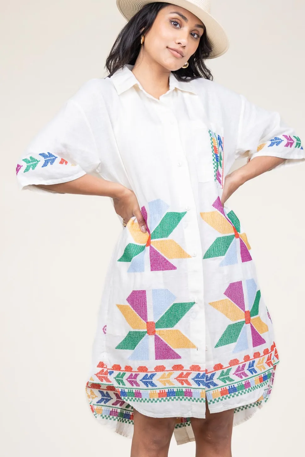 Tunic With Gold Colored Embroidery Livy | Multi... | Greek Archaic Kori | Little Soho