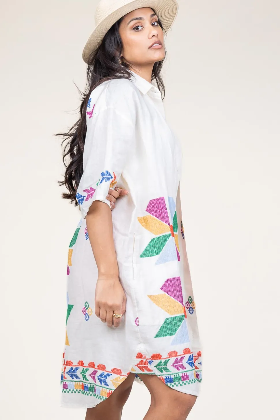 Tunic With Gold Colored Embroidery Livy | Multi... | Greek Archaic Kori | Little Soho