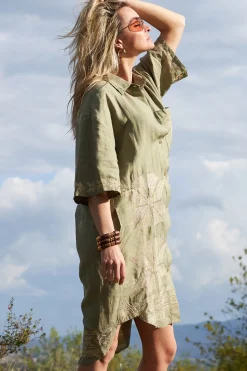 Tunic With Gold Colored Embroidery Livy | Green... | Greek Archaic Kori | Little Soho