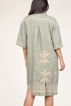 Tunic With Gold Colored Embroidery Livy | Green... | Greek Archaic Kori | Little Soho