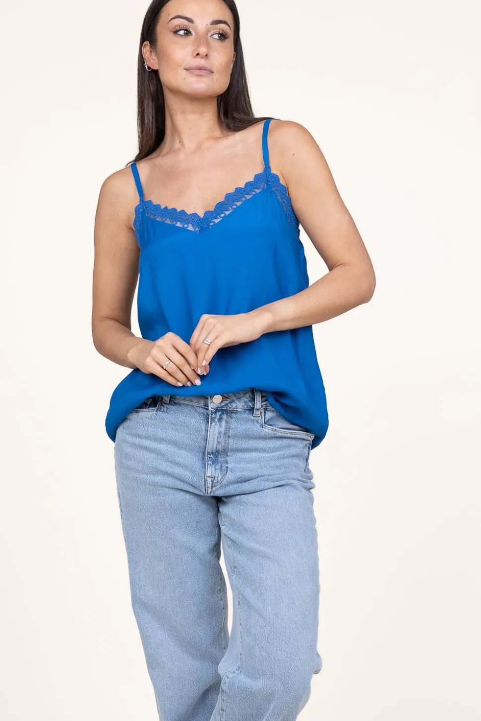 Viscose Top With Lace Viane | Blue... | Lollys Laundry | Little Soho