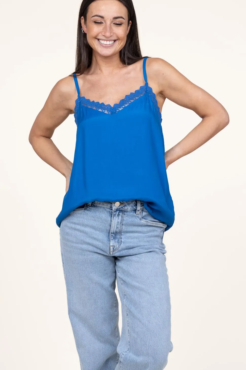 Viscose Top With Lace Viane | Blue... | Lollys Laundry | Little Soho