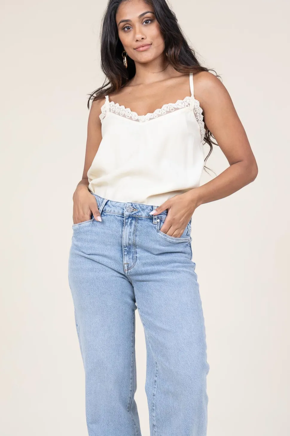 Viscose Top With Lace Viane | Natural... | Lollys Laundry | Little Soho