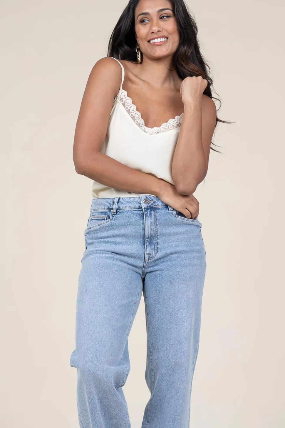 Viscose Top With Lace Viane | Natural... | Lollys Laundry | Little Soho