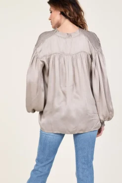 Viscose Top With Smocked Detail Tropa | Taupe... | Ibana | Little Soho