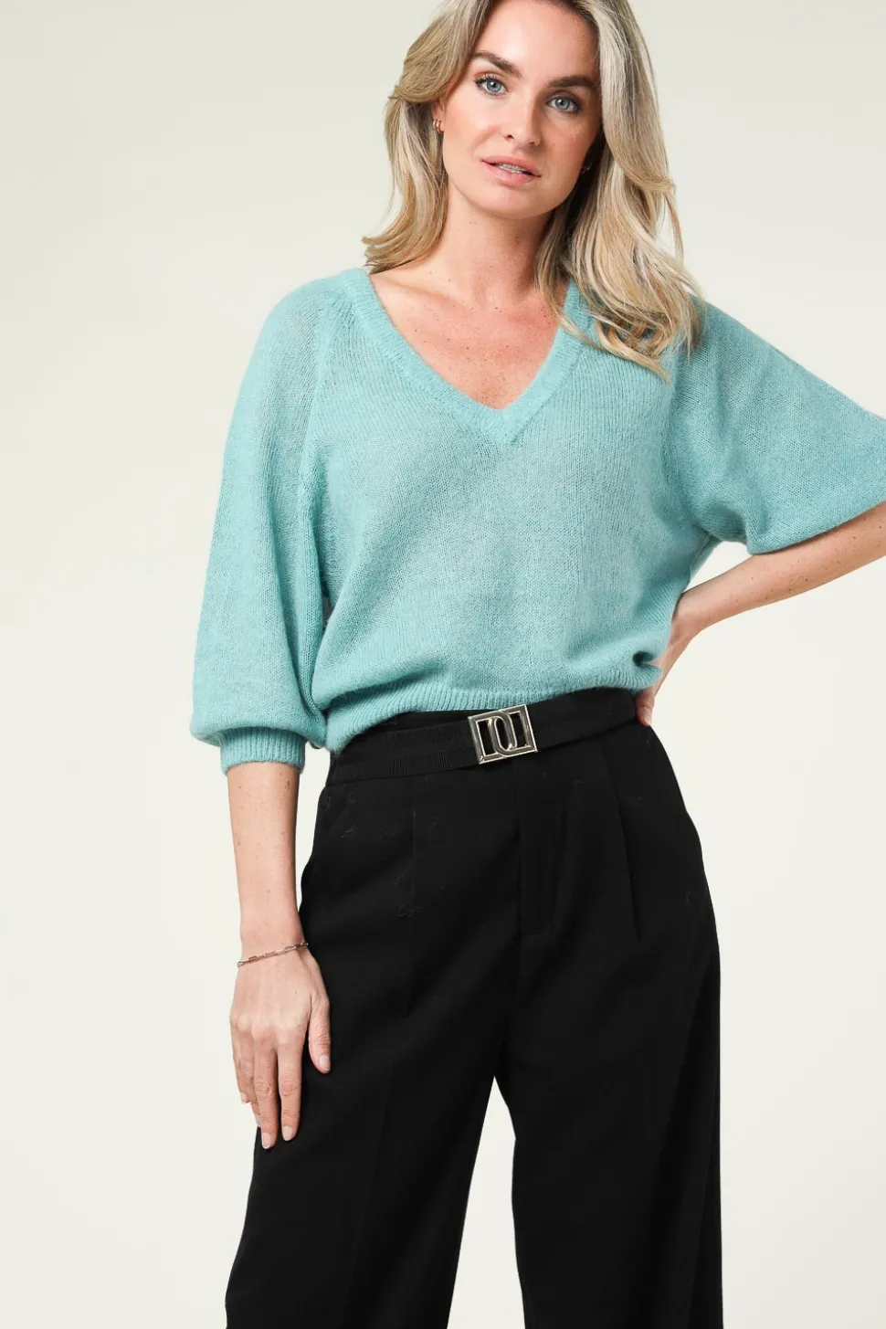 V-Neck Alpaca Sweater Rhoda | Green... | Dante 6 | Little Soho