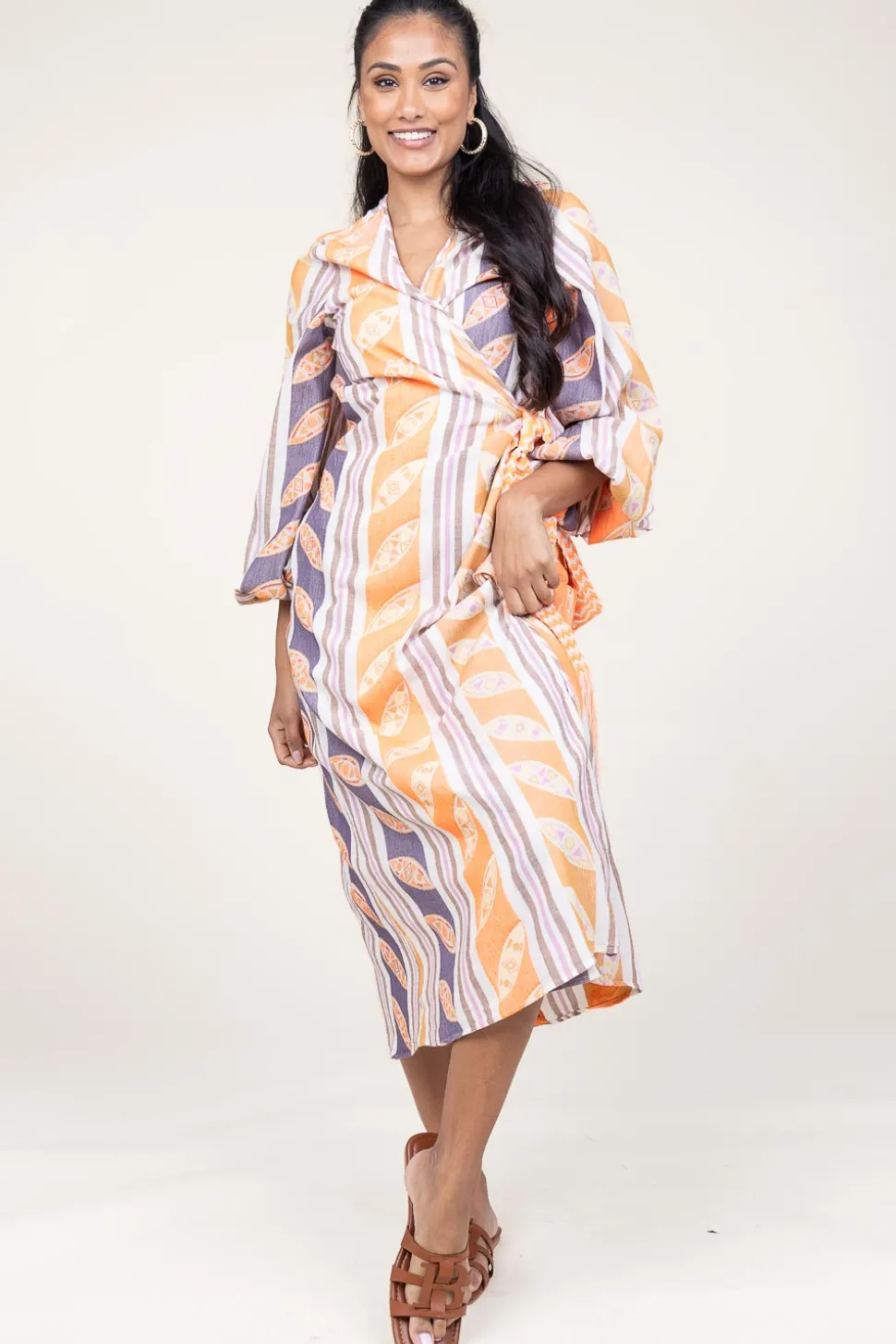 Woven Wrap Dress Thetis | Orange... | Devotion | Little Soho
