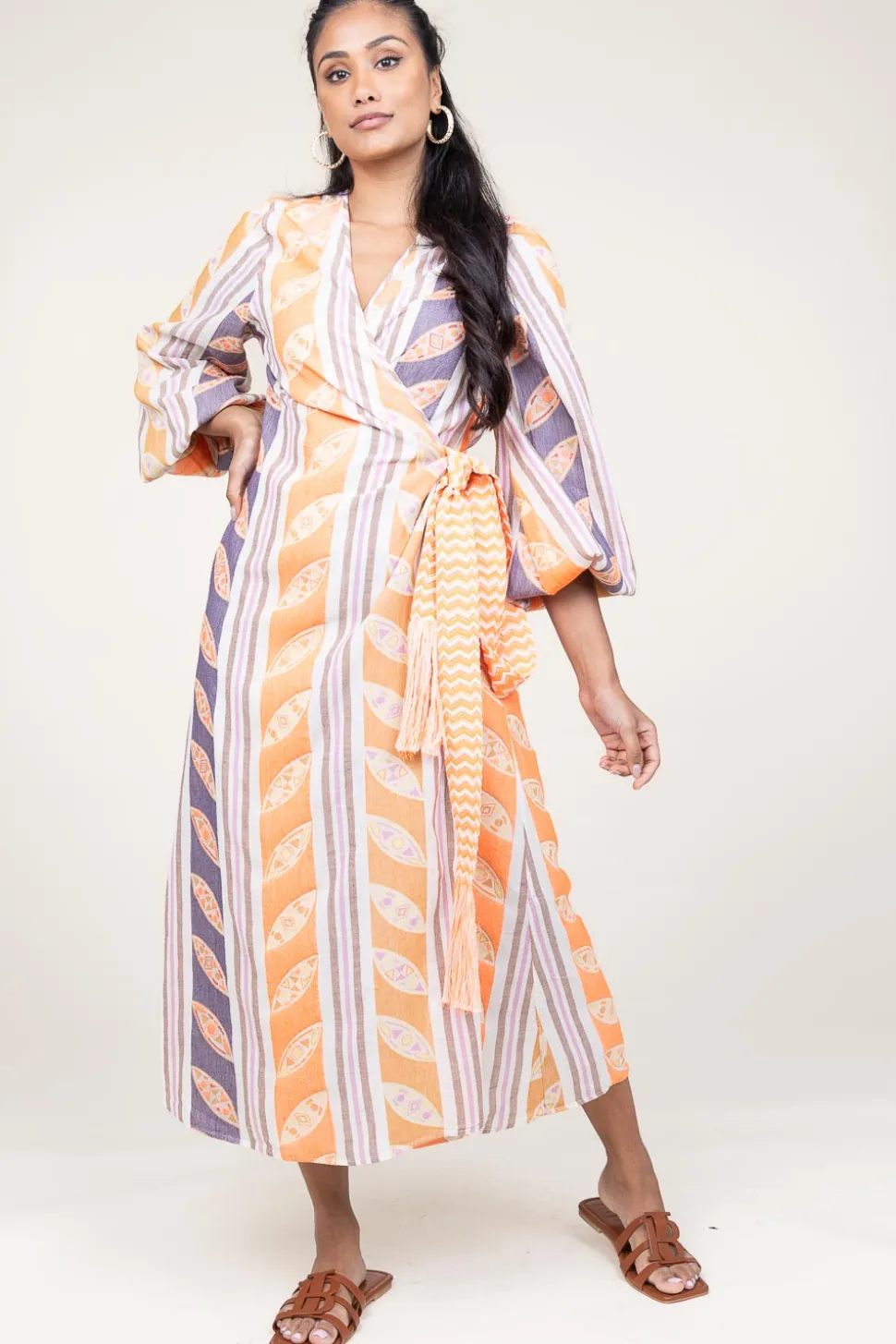 Woven Wrap Dress Thetis | Orange... | Devotion | Little Soho